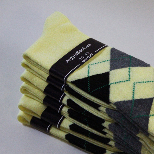 wholesale light yellow black charcoal gray argyle socks