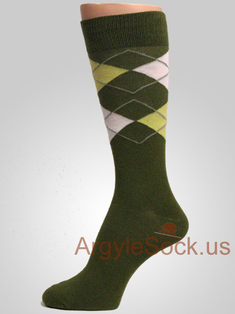 men's moss green/olive green/army green and lime green and white gray/grey argyle socks