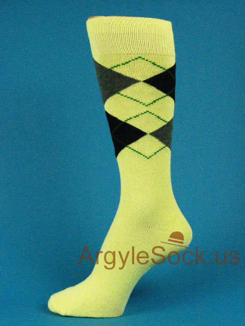 men's yellow charcoal/dark gray black argyle socks