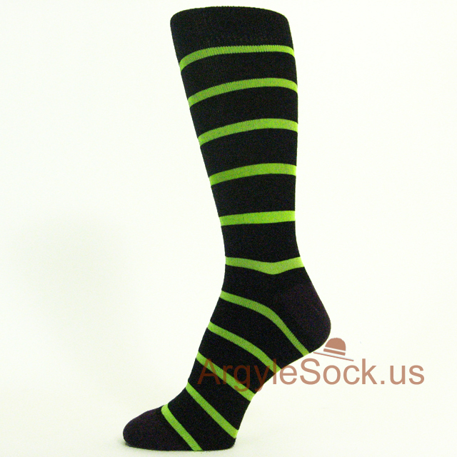 Lime green striped mens dress socks