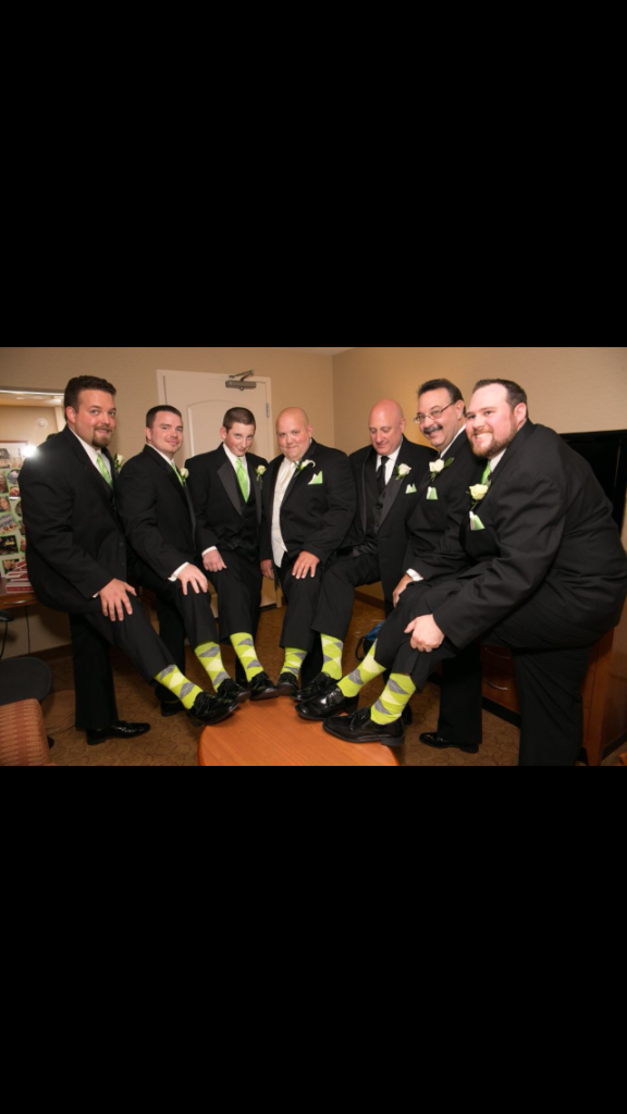 lime green socks and groomsmen