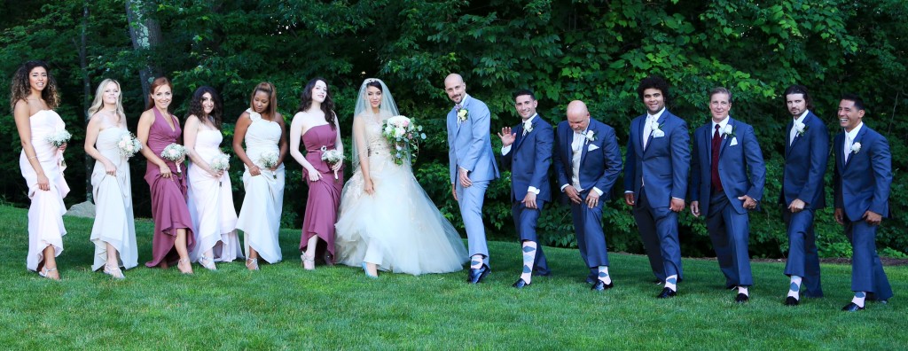 my sons wedding with pink socks