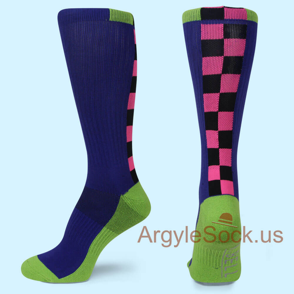 BLUE LIME GREEN WITH BLACK PINK CHECKERED MEN'S SOCKS