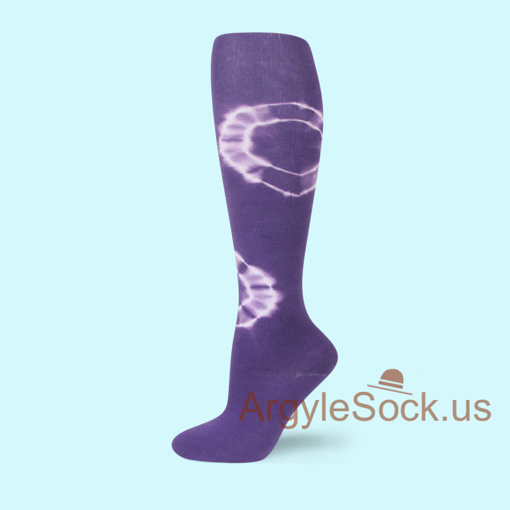 Purple and White Circle Tie Dye Knee High Socks for Women