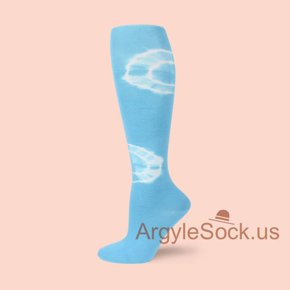 Turquoise Blue & White Circle Tie Dye Knee High Womens Socks