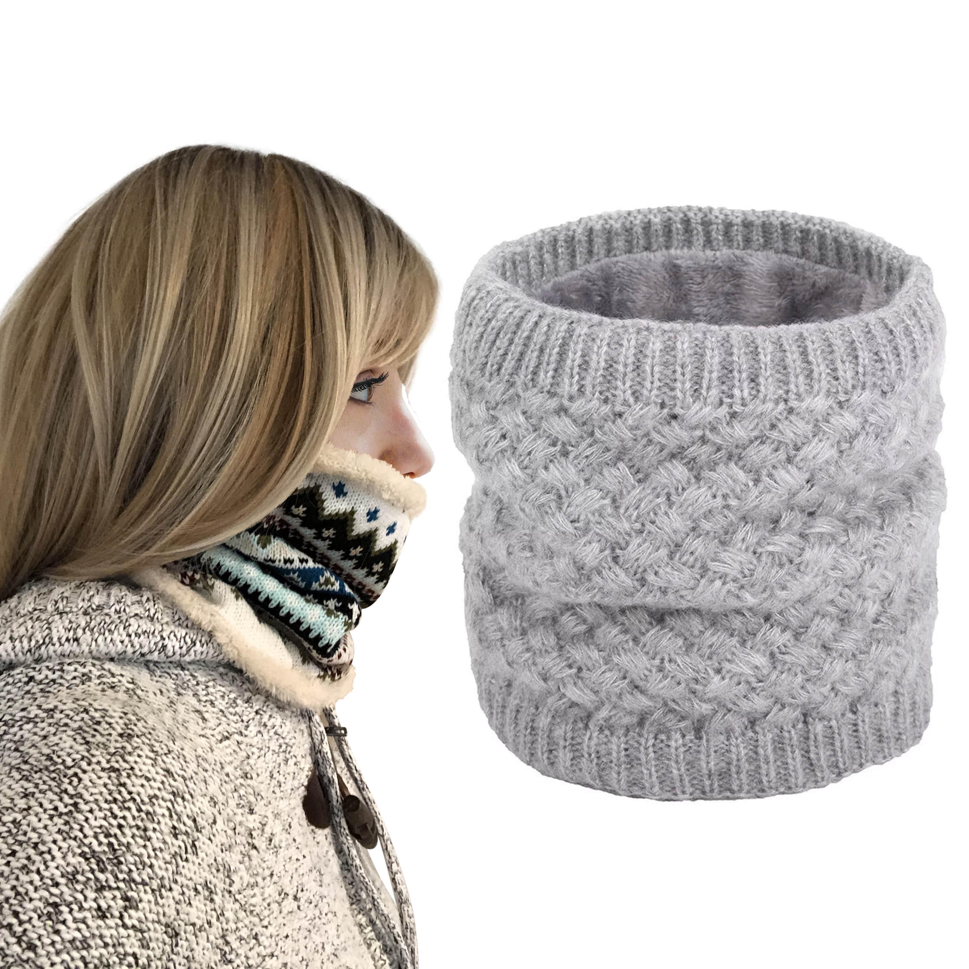 LIGHT GRAY Knit Neck Warmer Tube Scarf Gaiterfor Women
