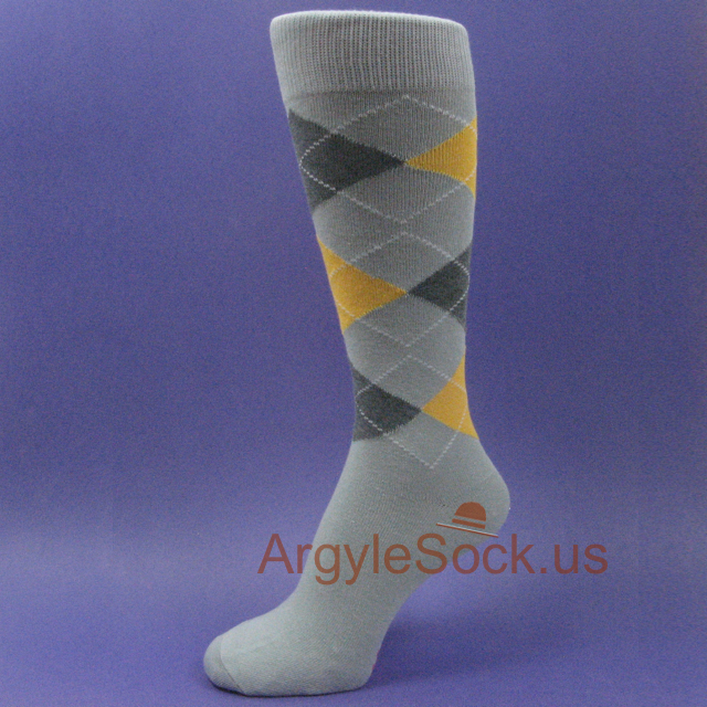 Light Gray, Charcoal (Dark) Grey, Yellow Men's Argyle Socks