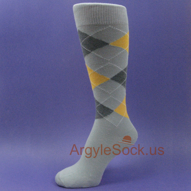 1pr New Men's Yellow Black Gray Argyle Cotton Monogrammed Dress Socks Embroidered initials Wedding Party Groom Men Gift Size 10-13 Fits 6-12