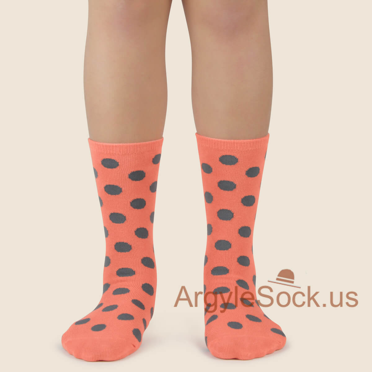 Peach and Grey Polka Dots Junior Groomsmen/Ring Bearer Socks