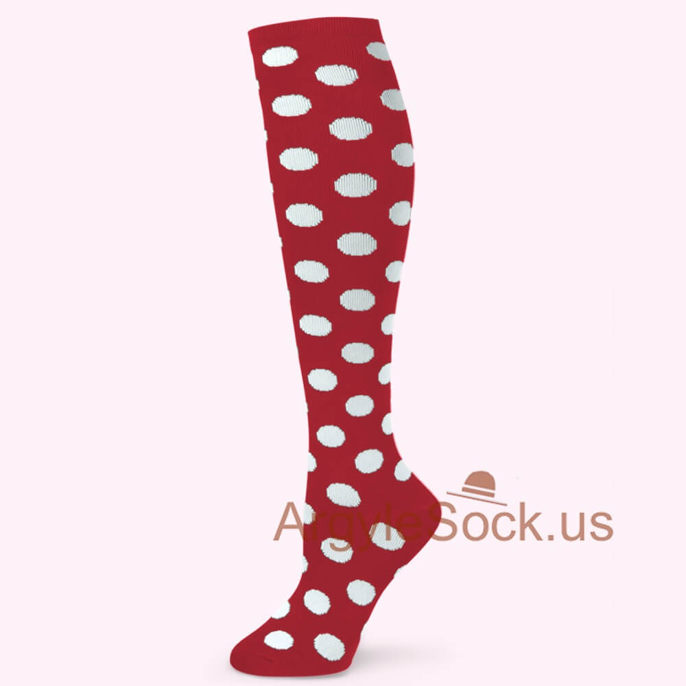 Red w/ White Polka Dots Women's Knee Socks (MA062 Matching)