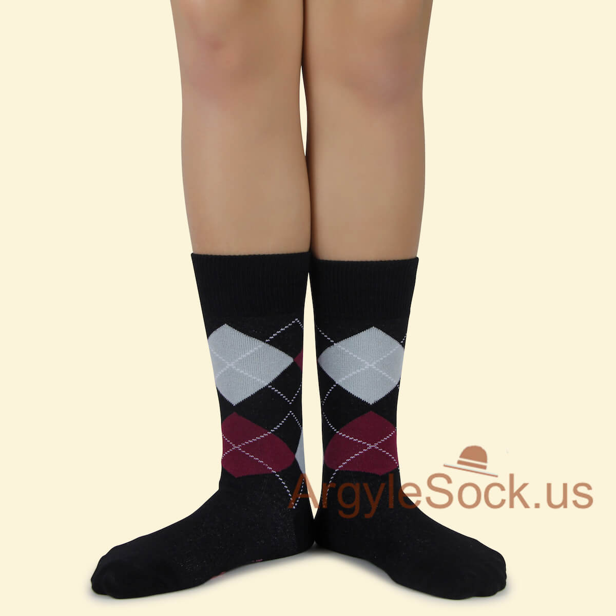 Black burgundy (maroon) Argyle Junior Groomsmen Socks