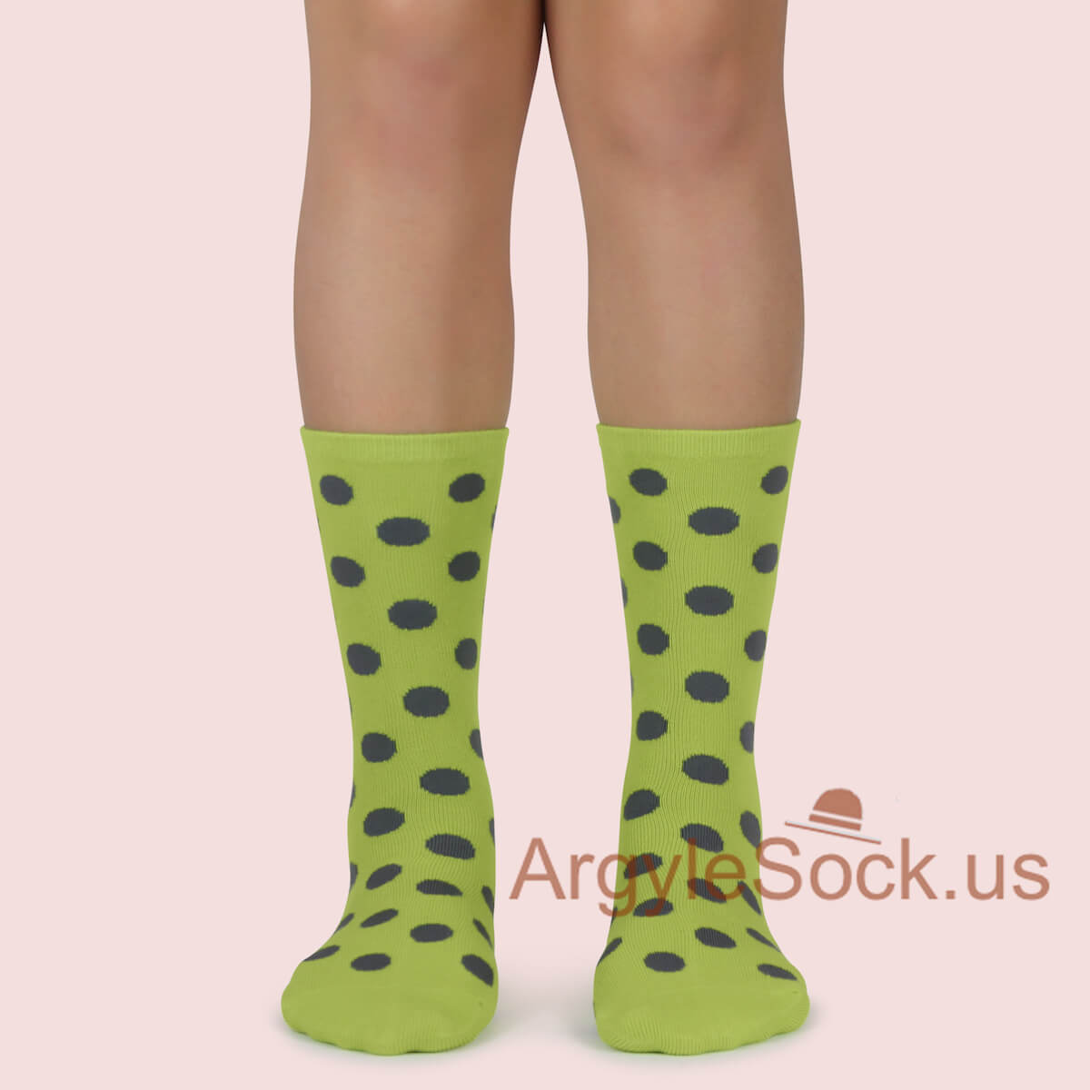 Lime Green with Grey Polka Dots Junior Groomsmen Socks