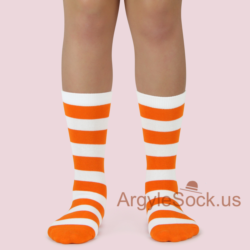Orange White Striped Junior Groomsmen/Ring Bearer/Costume Socks