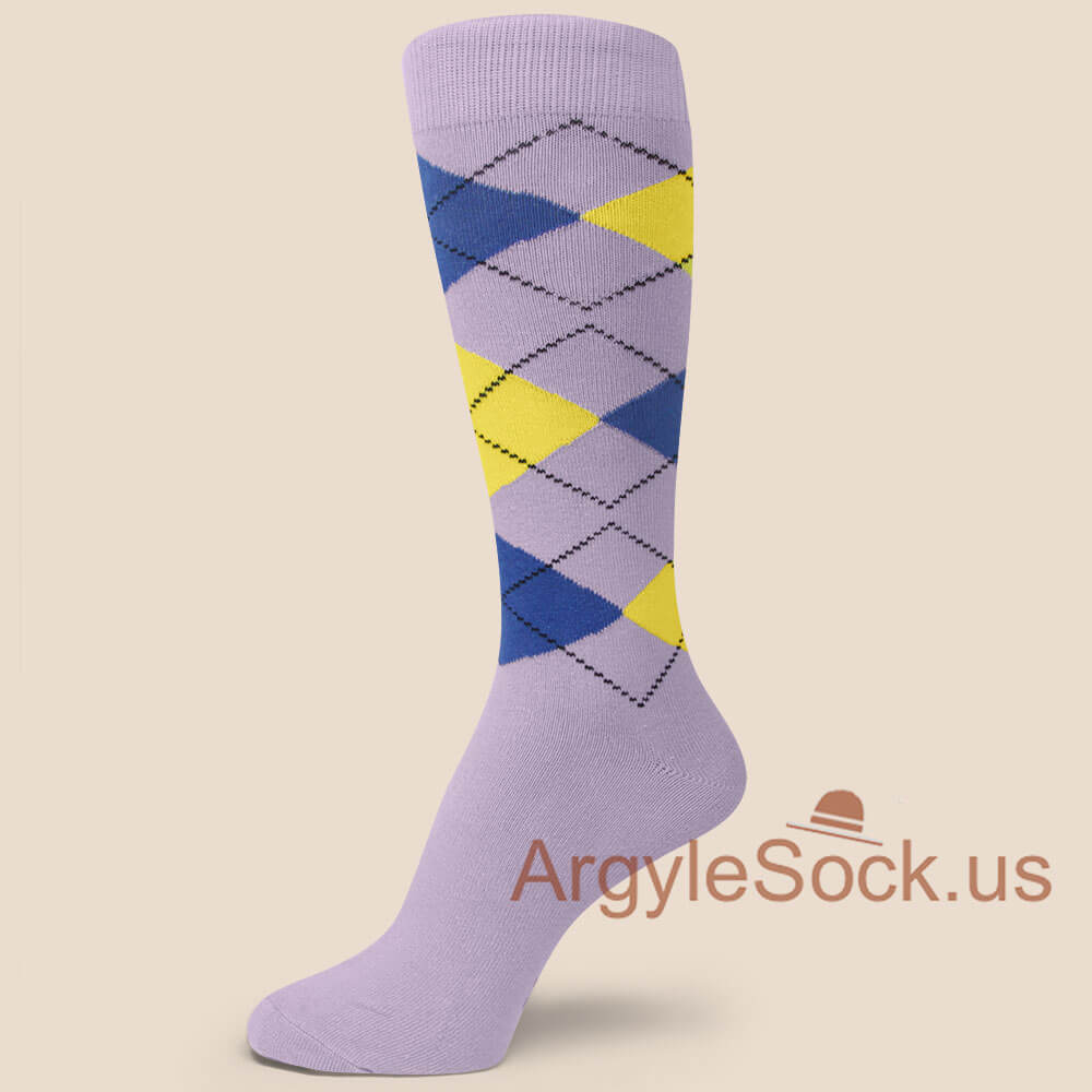 Soft Lilac/Light Lavender w Blue and Yellow Argyle Socks for men