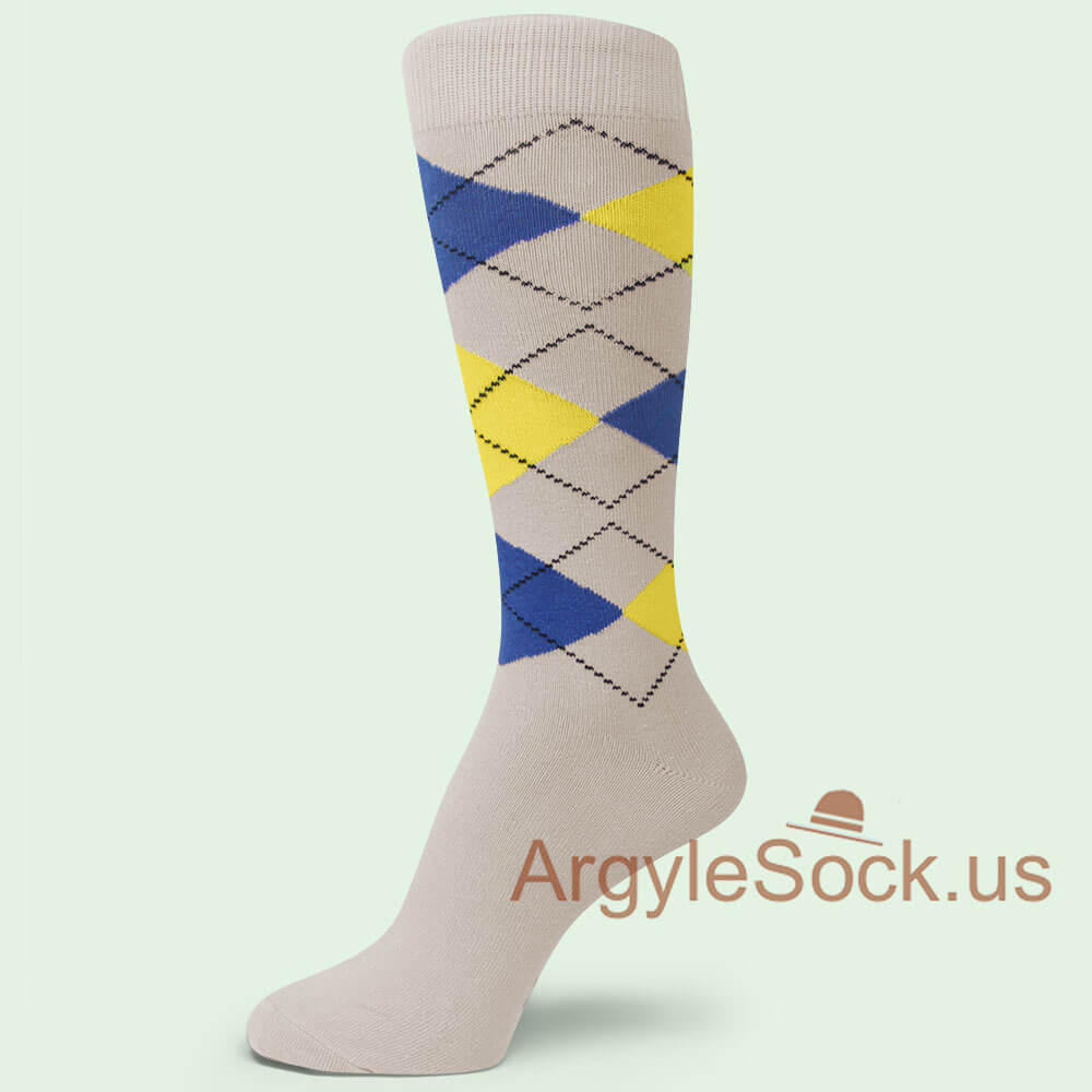 Light Beige with Blue and Light Yellow Argyle Socks for men