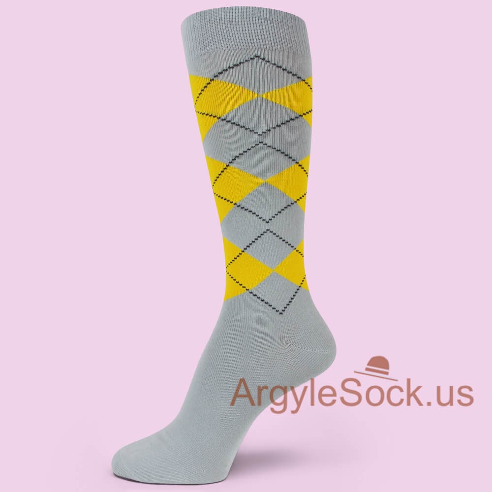 Grey with Yellow Mens/Groomsmen Argyle Socks