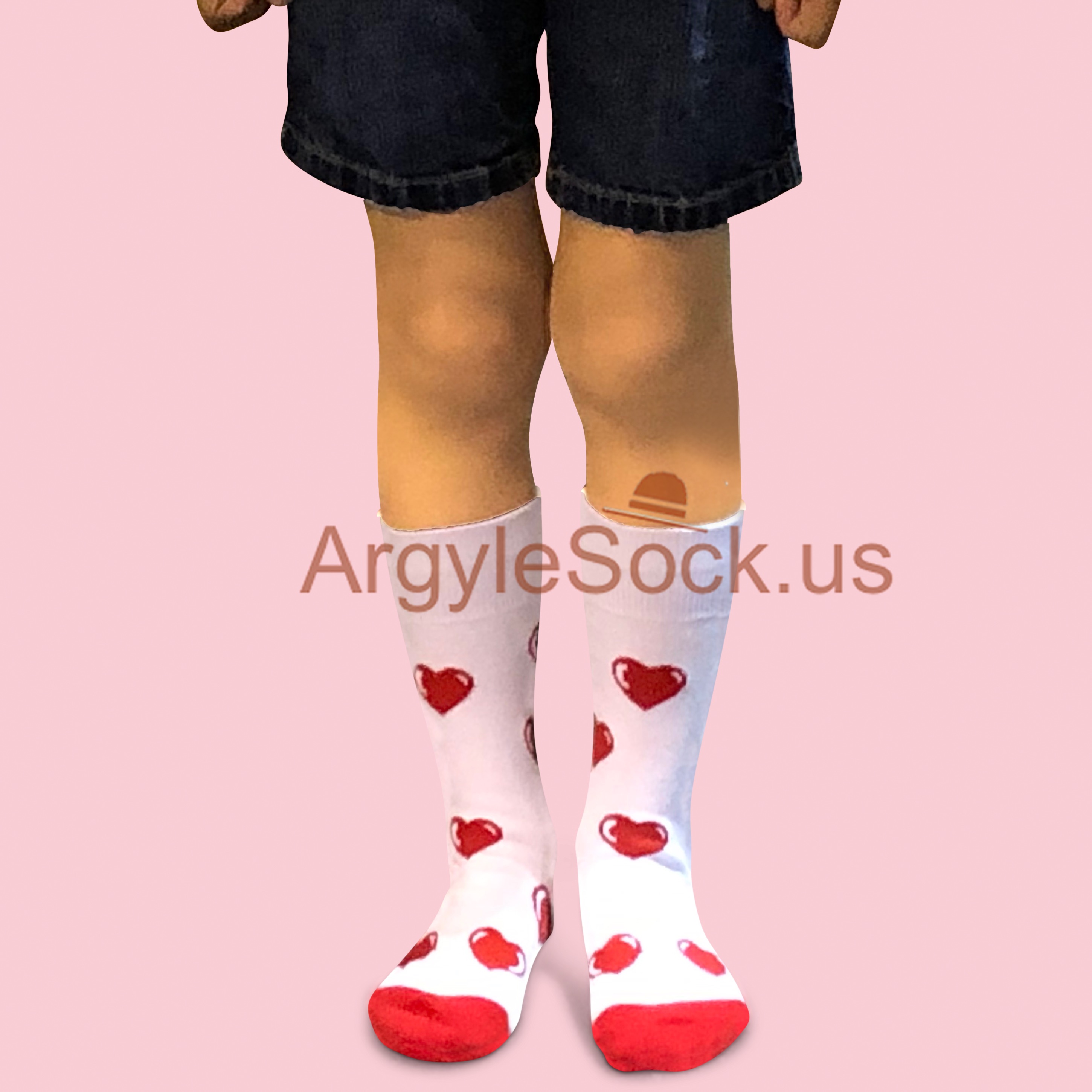 Junior Kids Size Valentine's Day Large Red Hearts Matching Socks