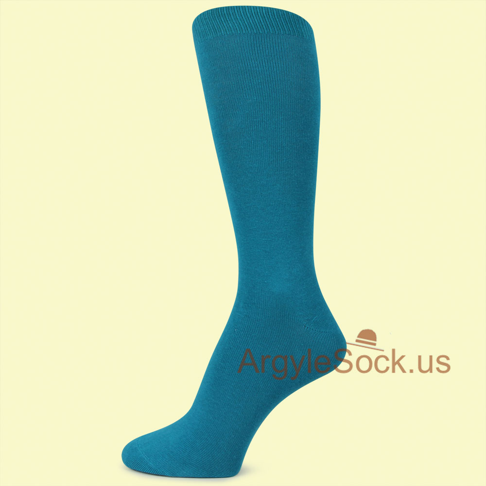 Sky Blue/Turquoise Plain Solid Color Men's Mid Calf Dress Socks