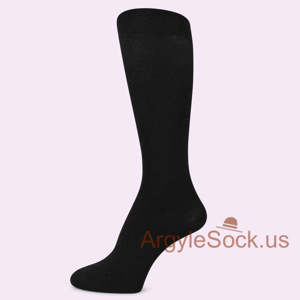 Black Plain Solid Soft Cotton Men's Mid-Calf Length Dress Socks