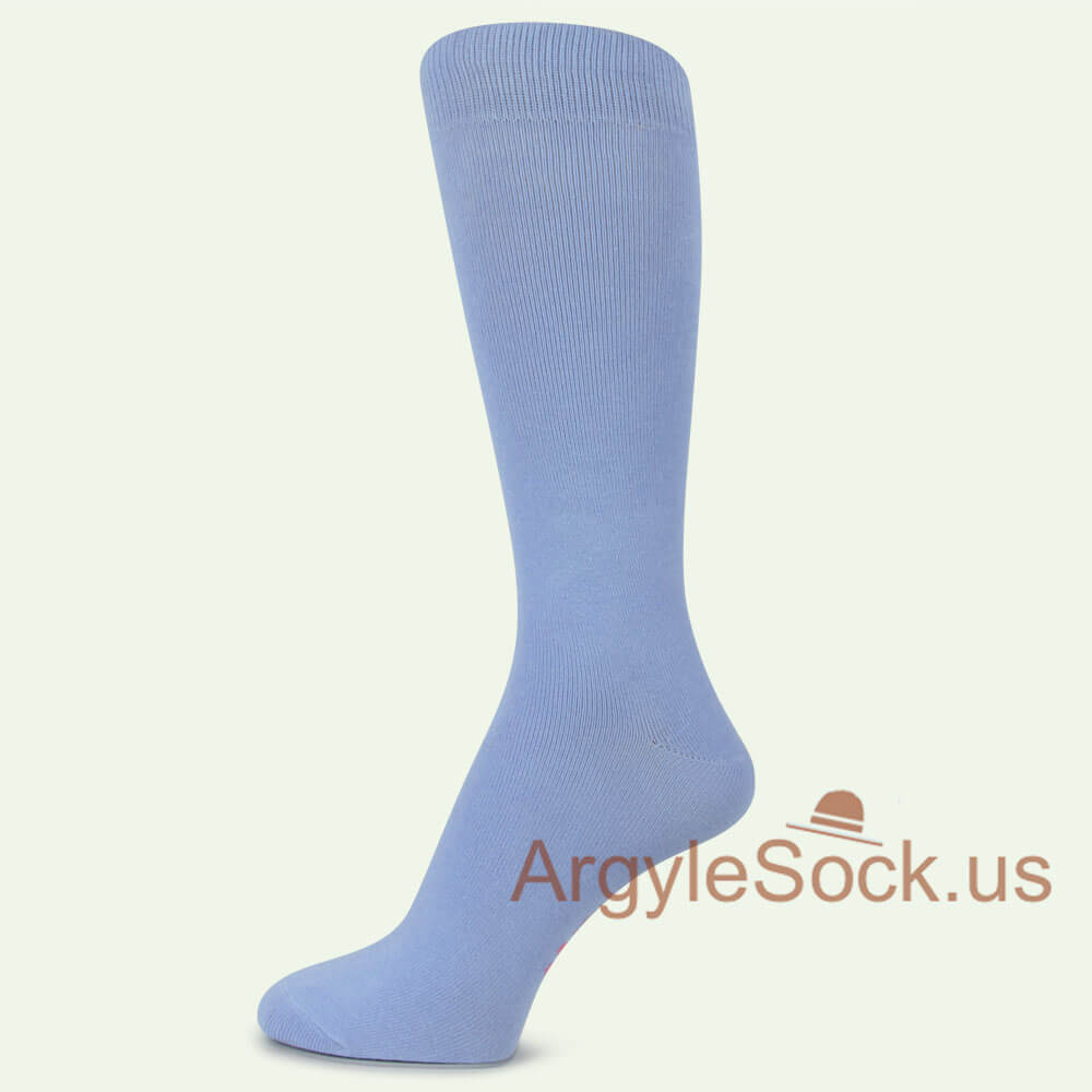 Light Blue Plain Solid Soft Cotton Men's Mid-Calf Dress Socks