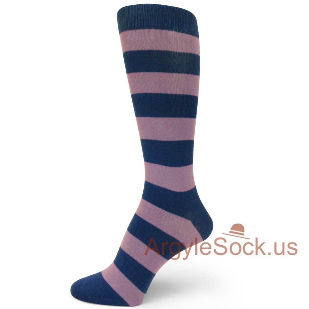 Lavender Dark Blue Striped Men's Dress Socks