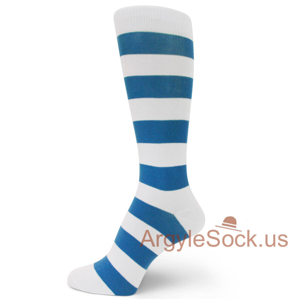 Beautiful Bright Blue and White Striped Men's Dress Socks