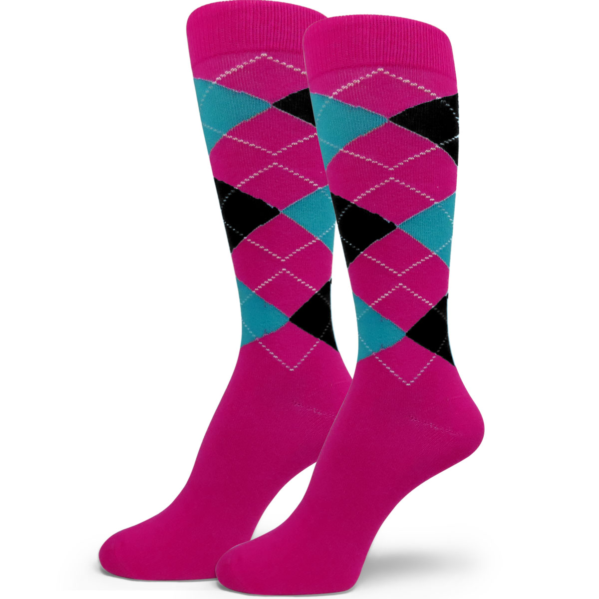 Hot Pink, Black, Sky Blue Argyle Socks for Men & Groomsmen