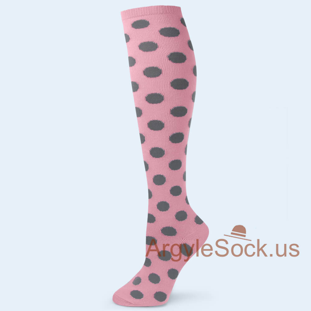 Pink with Gray Polka Dots Women's Socks (Mens MA060 Matching)