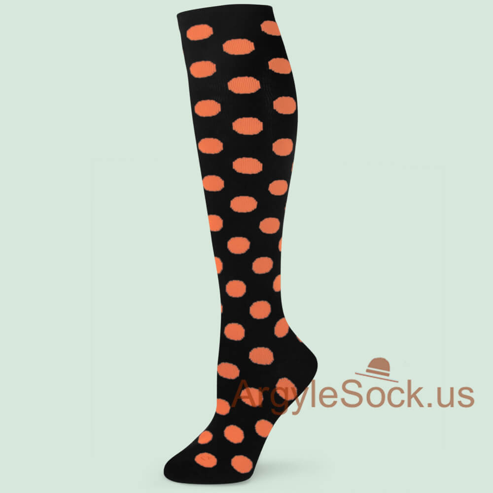Black with Orange Polka Dots Women's Socks (Mens MA098 Matching