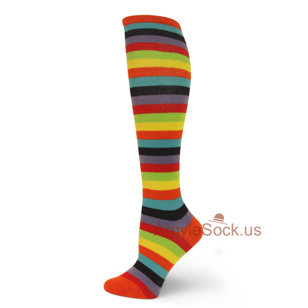 Rainbow striped knee high socks