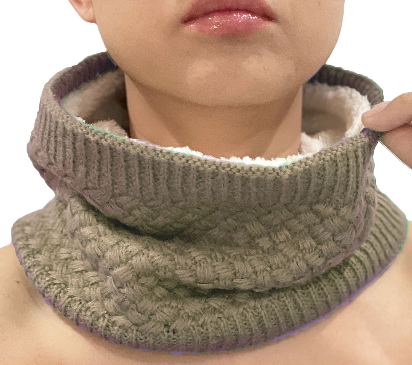 KHAKI (L/XL) Knit Neck Warmer Tube Scarf Gaiterfor Women