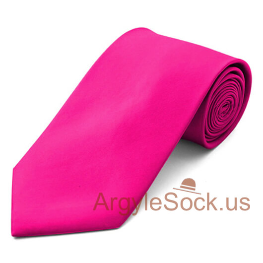 Neon Hot Pink Plain Color 100% Polyester Mans Groomsmens Necktie
