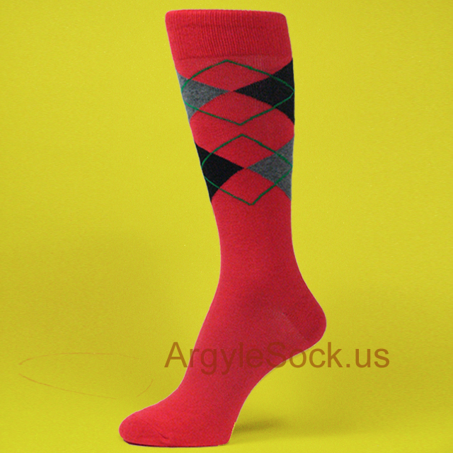 Red Charcoal Gray (Dark Grey) Black Mens Argyle Socks