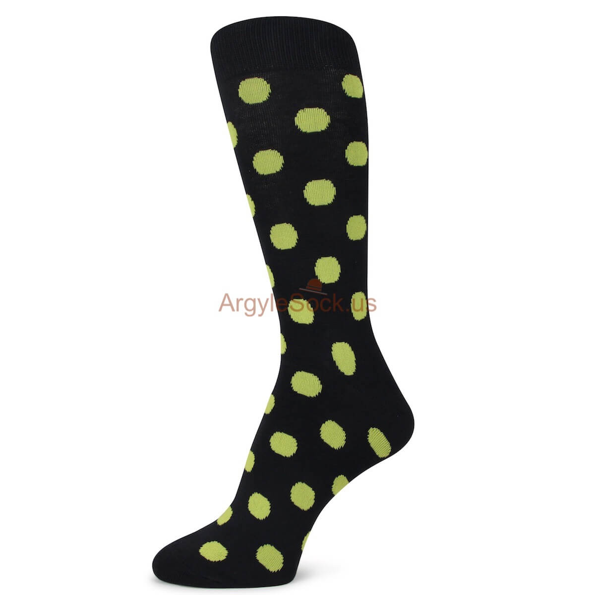 Black with Yellow Polka Dots Mens Socks
