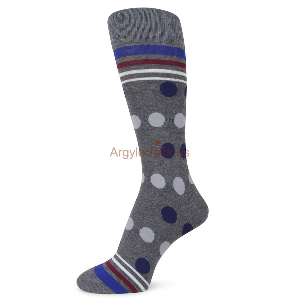 Grey with Red, White, Blue Stripes with White and Blue Dots