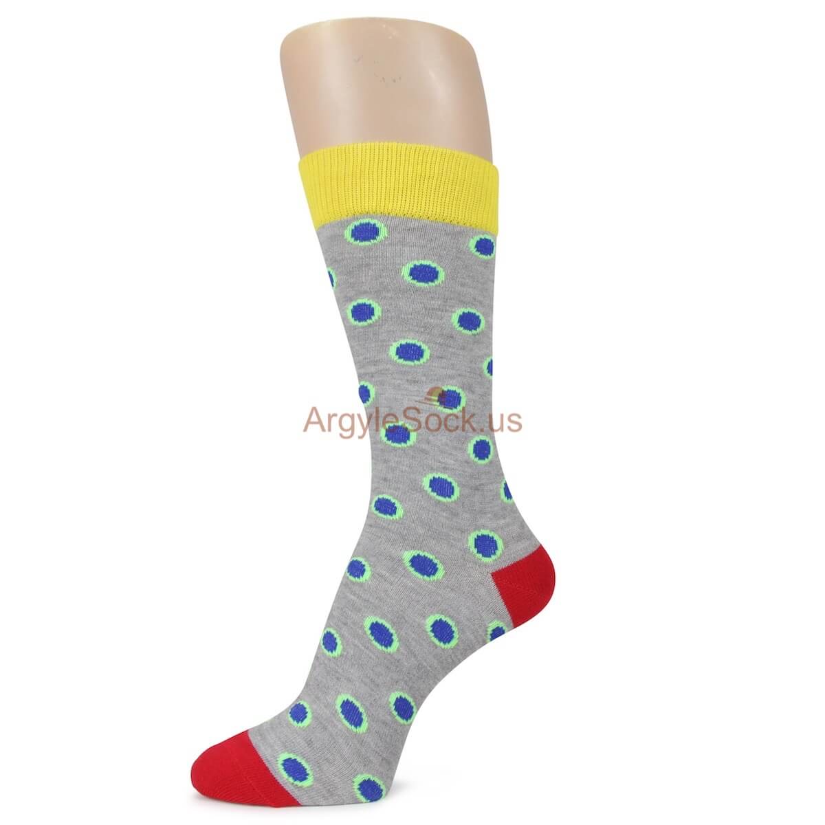 Grey, Yellow and Red with Purple Dots Socks for Men