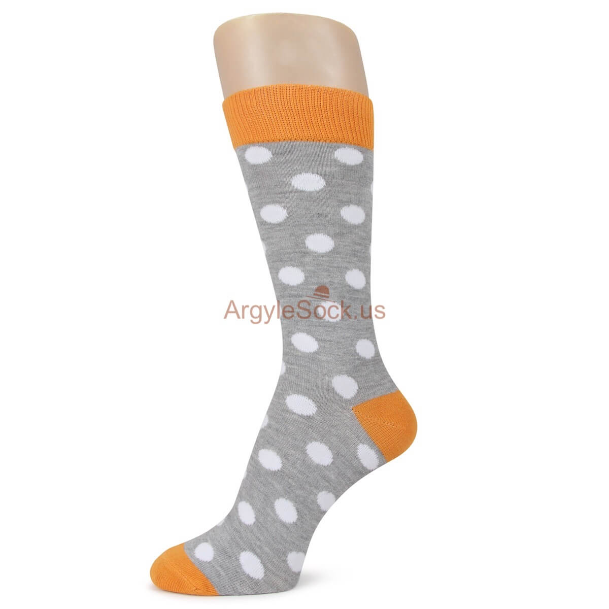 Grey and Orange with White Polka Dots Mens Socks