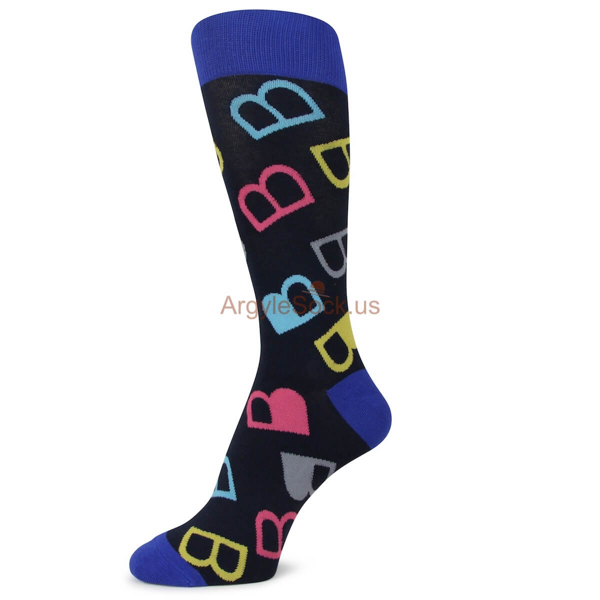 Black and Blue with Letter B Print Mens Socks
