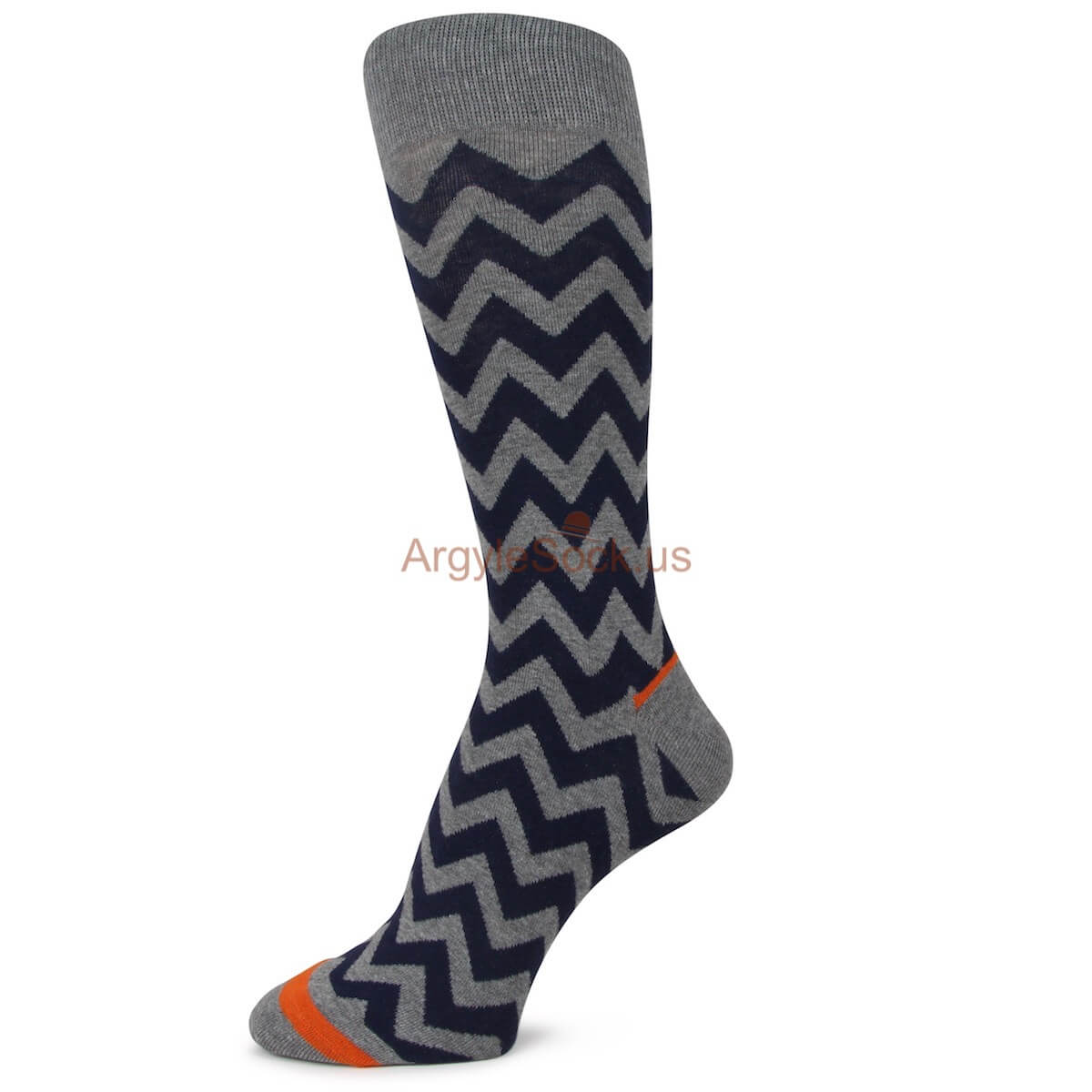 Grey w/ Blue Chevron Zigzag Stripes Orange Tip Socks for Men