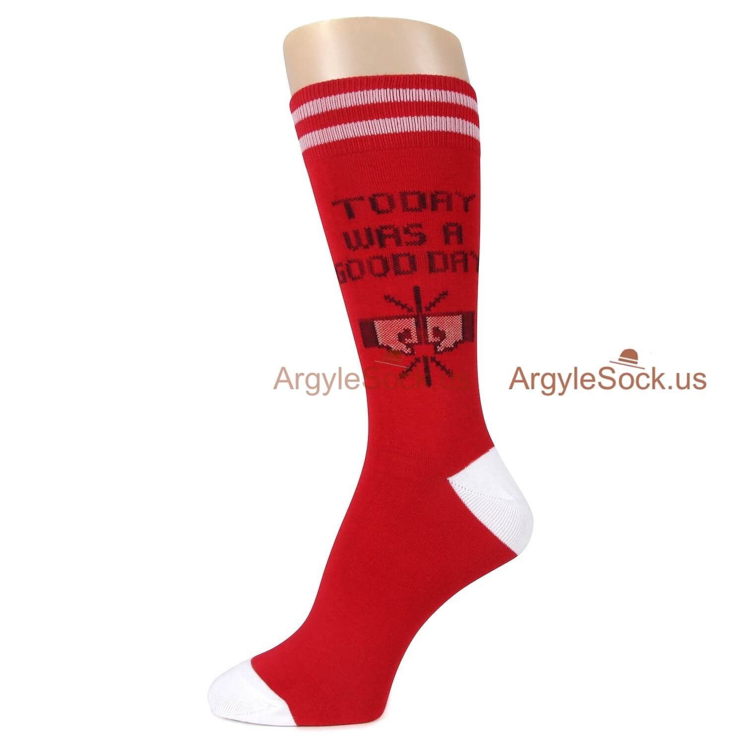 Red Socks With Fist Printed Design
