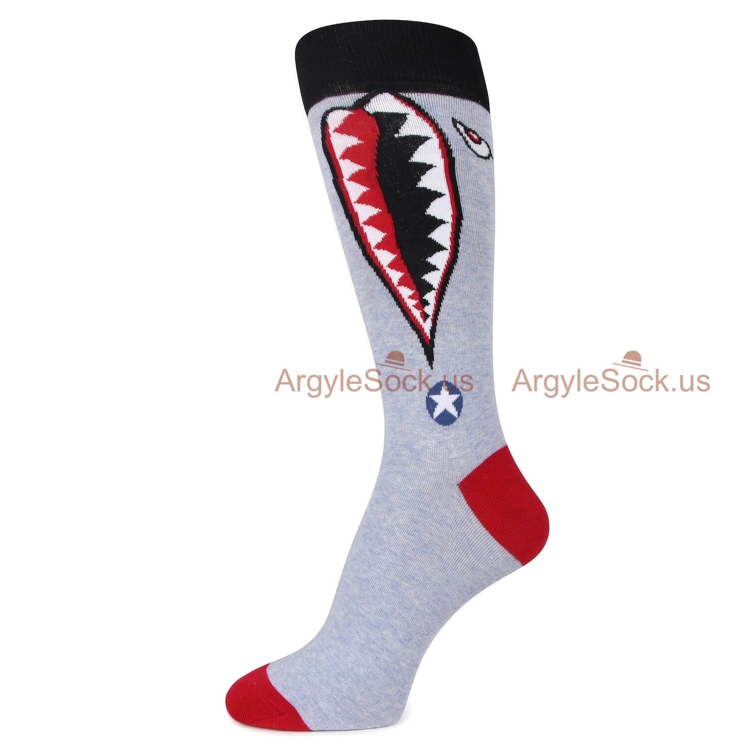 Shark Themed Socks With Gray and Red Mens Socks