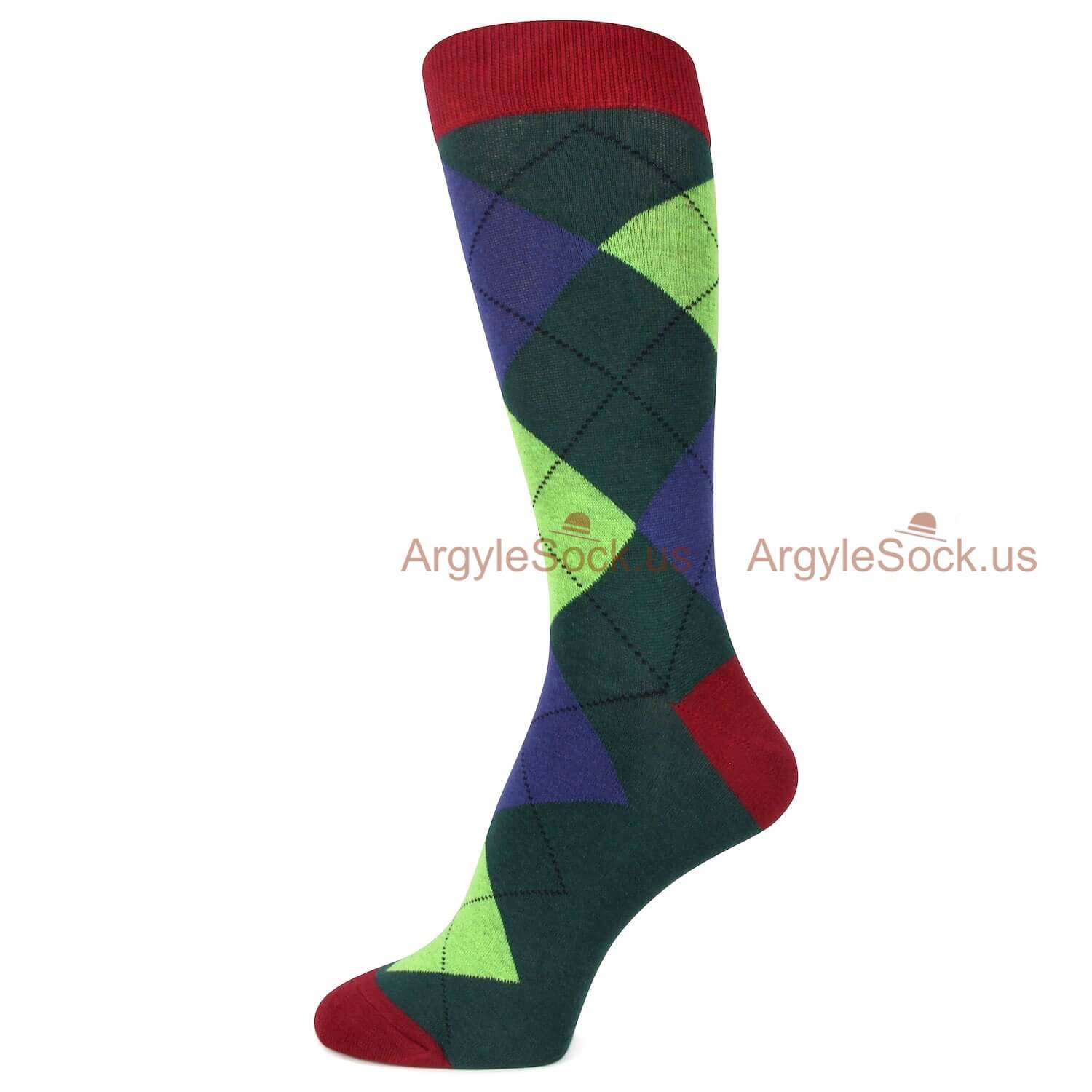 Dark Green Red Blue Argyle Socks For Men
