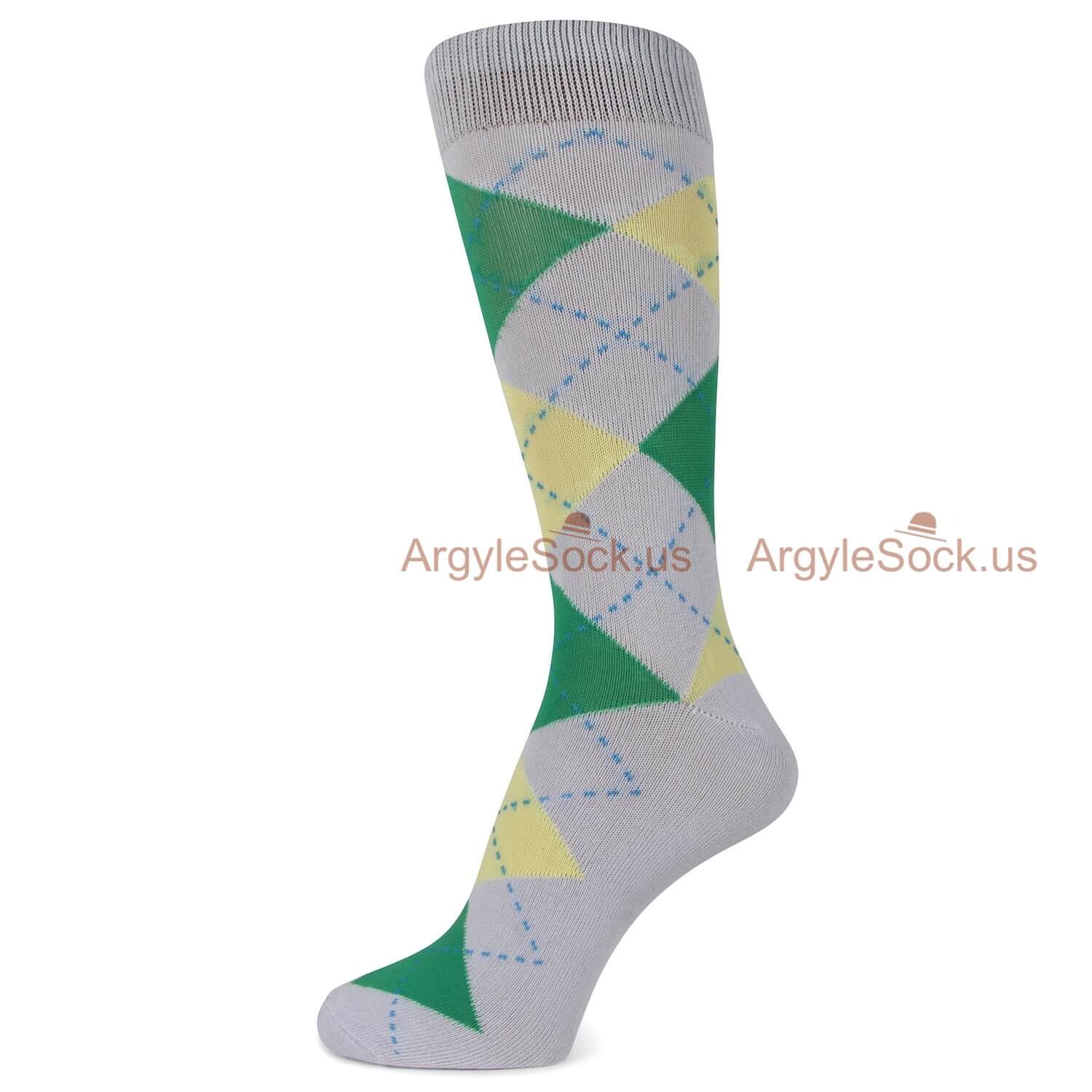 Grey Green and Beige Argyle Mens Socks