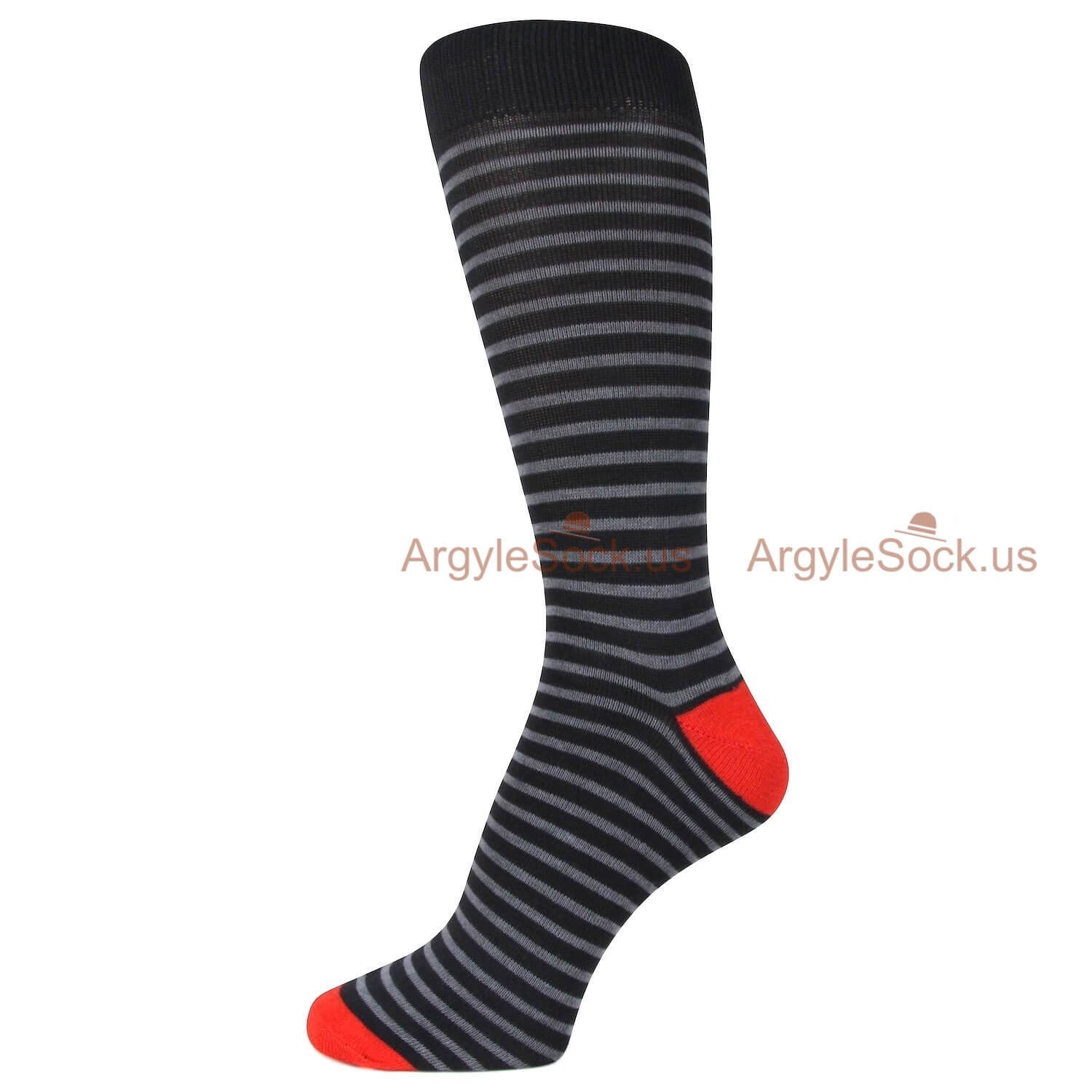 Black With White Stripes and Red Mens Socks