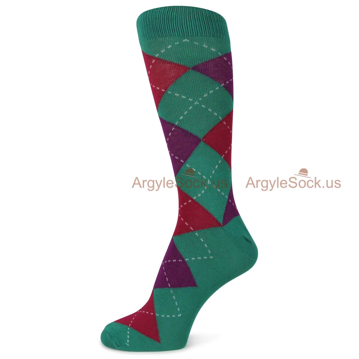 Green Red Purple Argyle Socks For Men