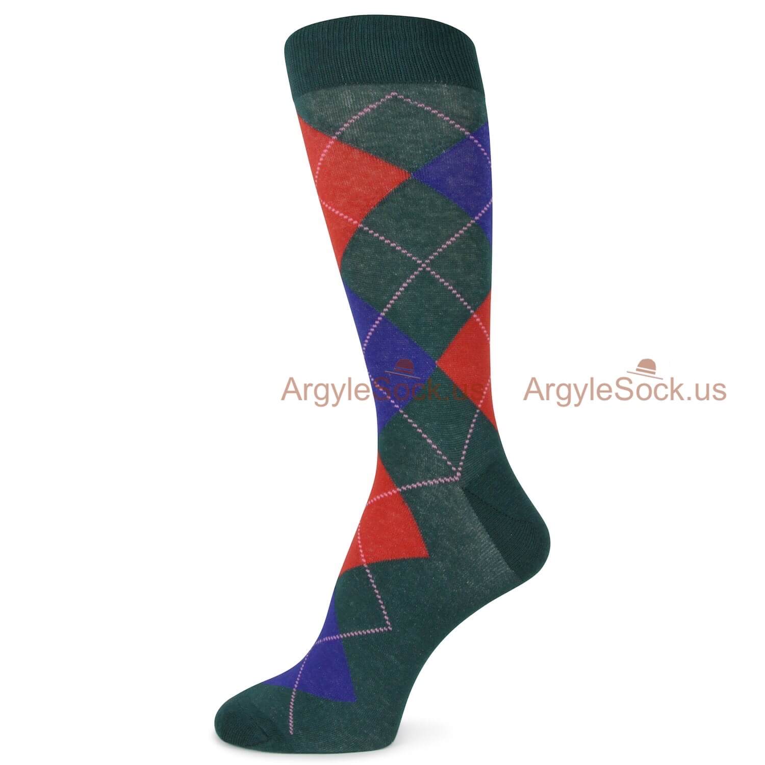 Dark Green Red Blue Argyle Mens Socks
