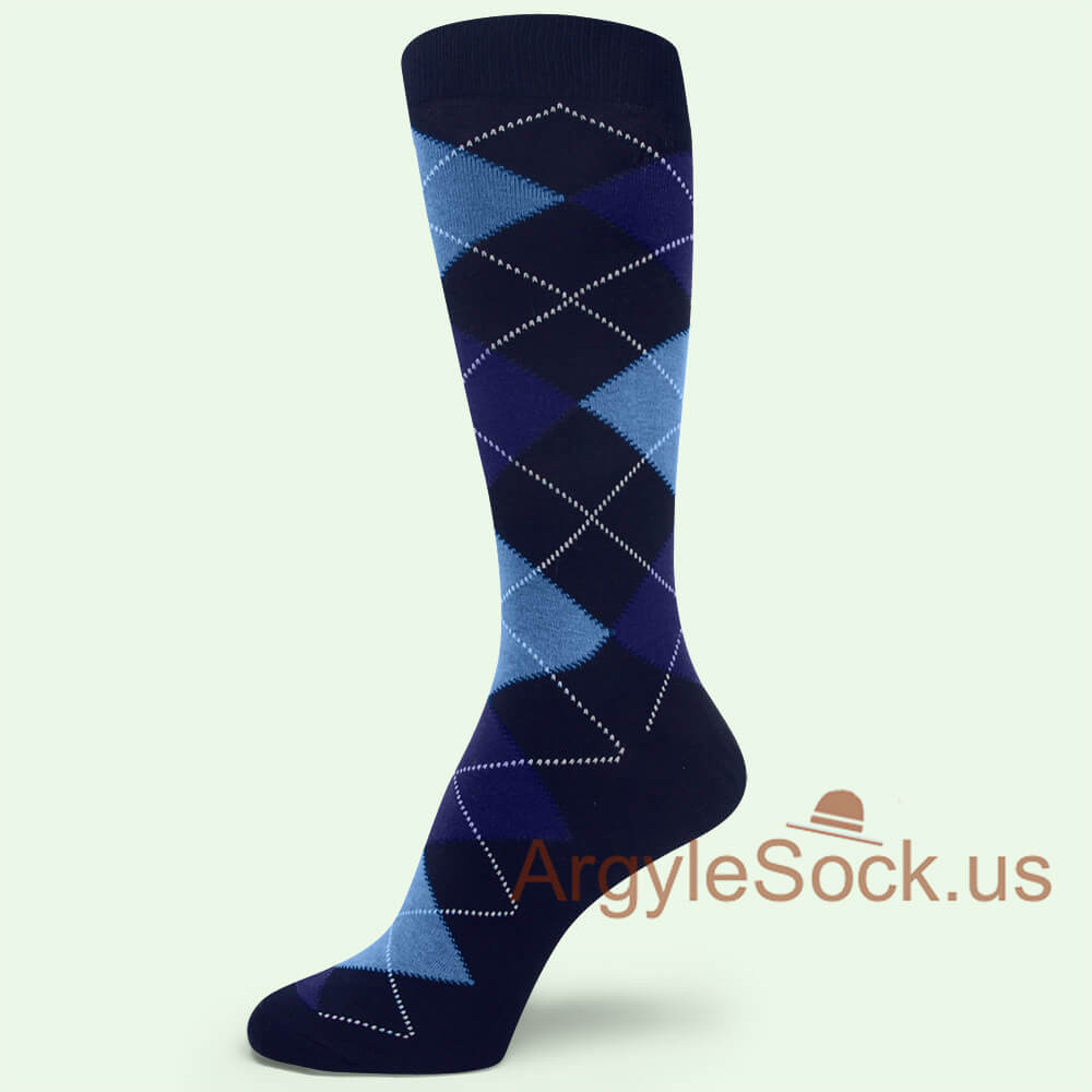 Black with light blue and Dark Blue Argyle Men's Sock