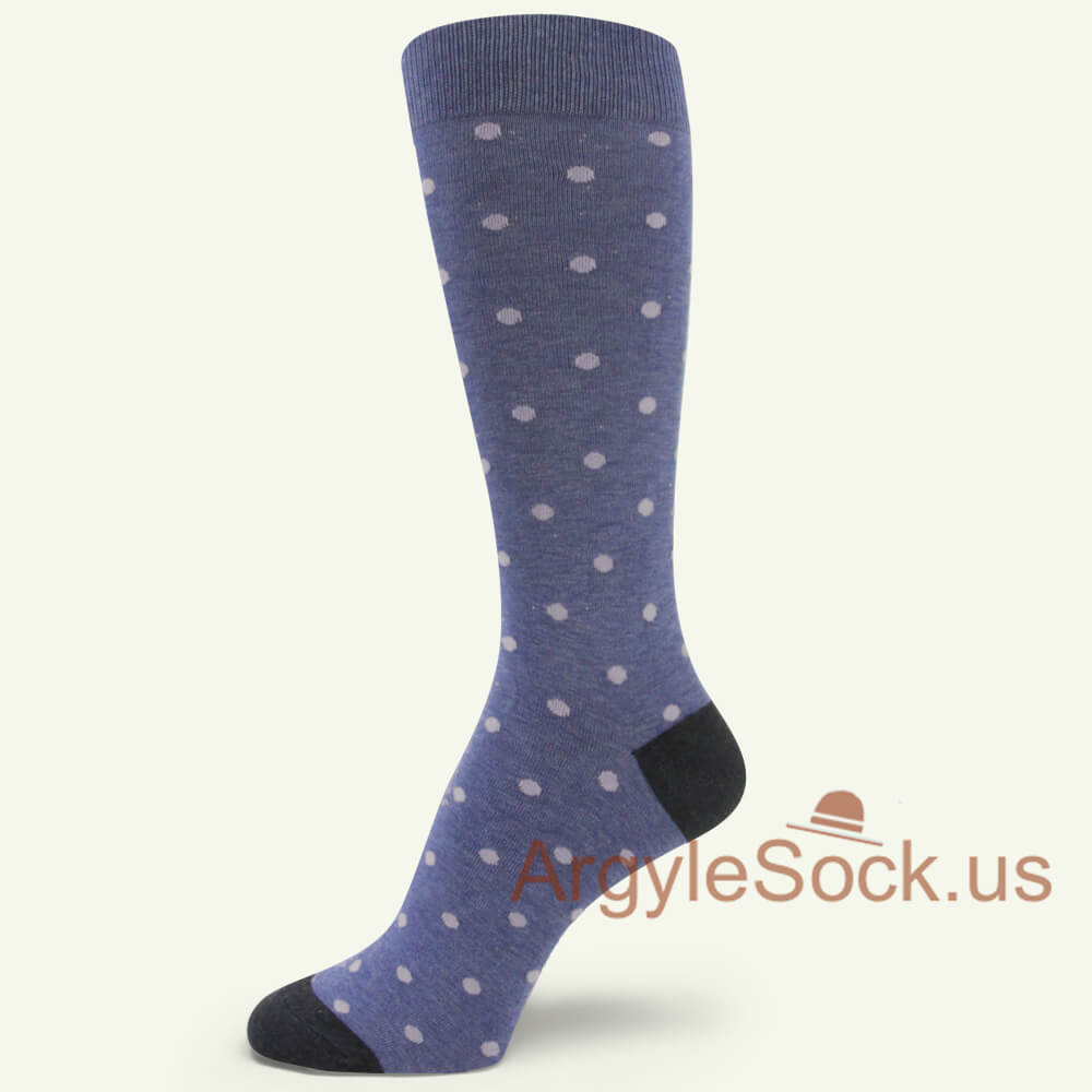 Mini Grey Polka Dots Heather Light Blue Mans Sock