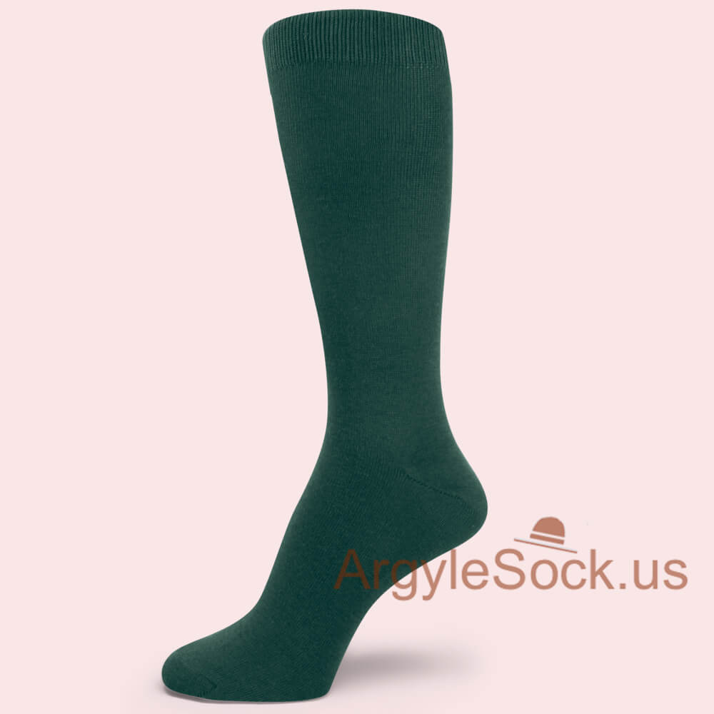 Forest(Dark)Green Plain Solid Color Cotton Men's Socks