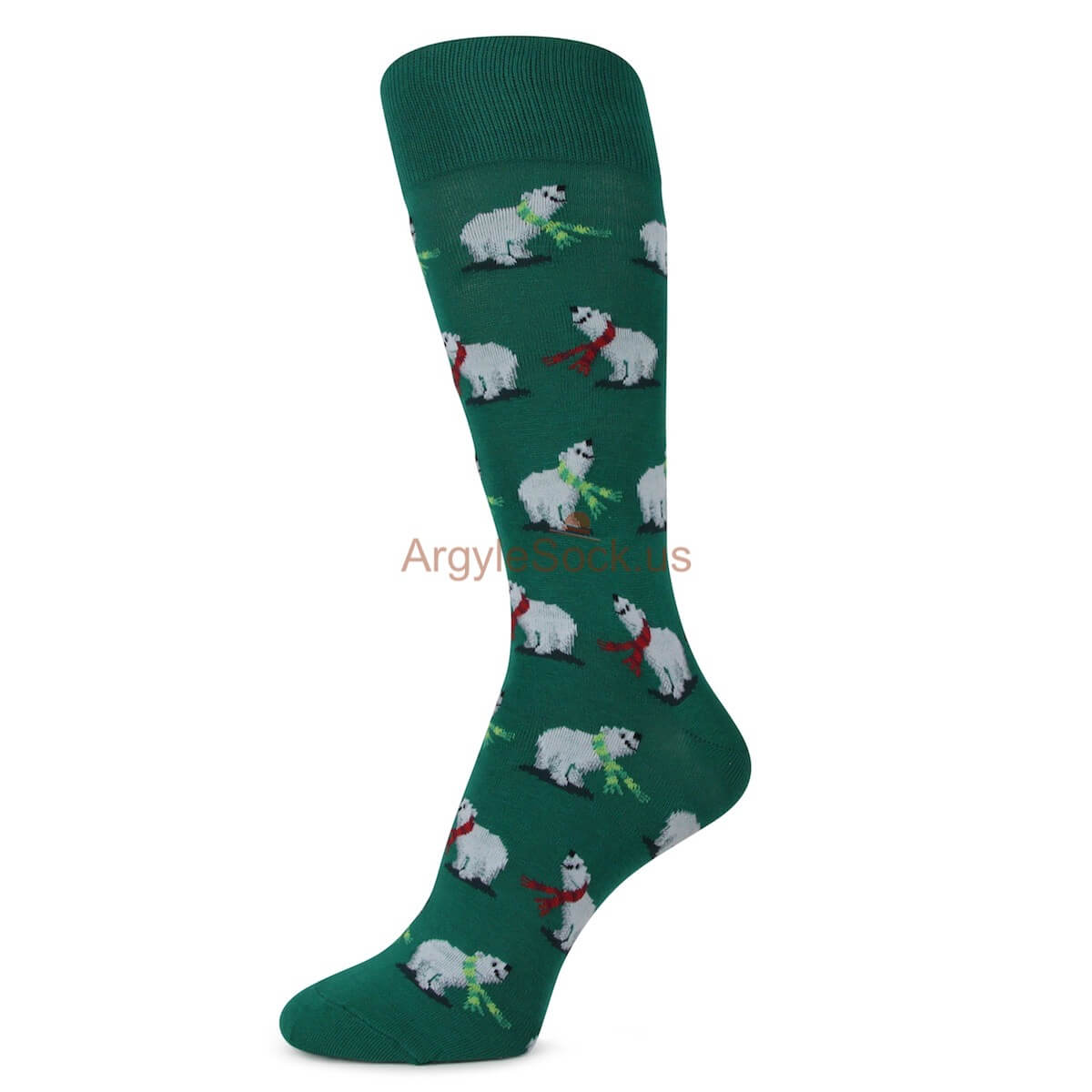 Green with Polar Bear Print Socks For Men